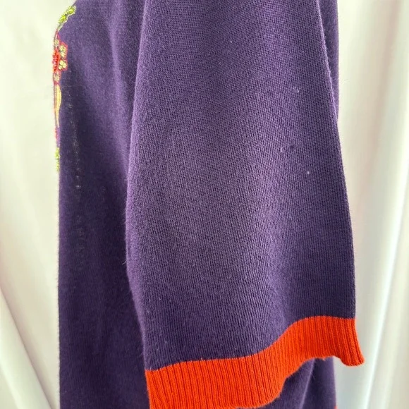 Wool‎ Blend Beaded Embroidered Sequin Open Cardigan Sweater Purple Red Floral - Picture 12 of 17